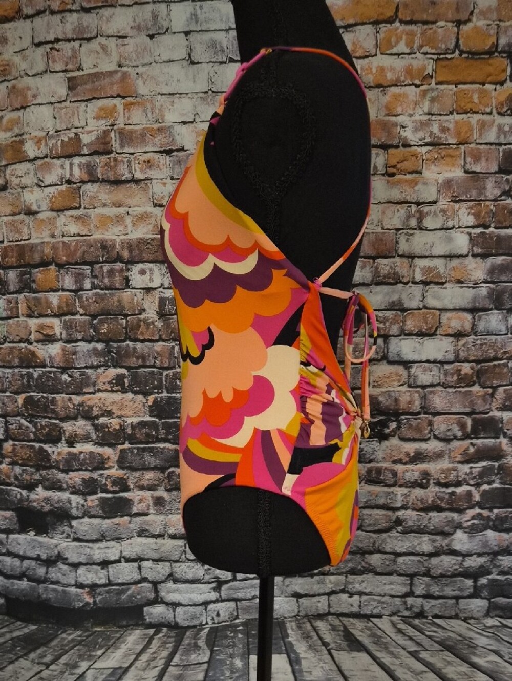 Vibrant Pink Orange Floral-Pattern Women's Bathing Suit - Picture 4 of 9